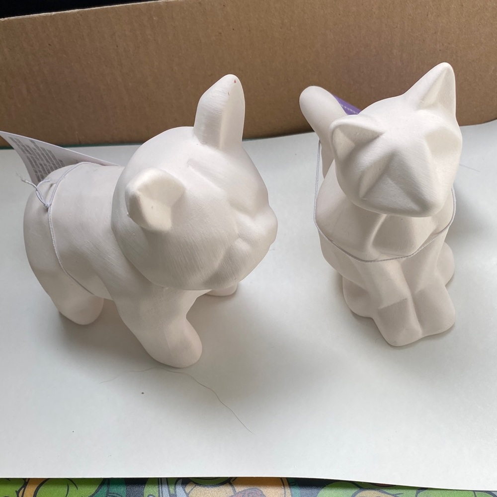 Ceramic Animal Figurines - White Cat & Dog Set